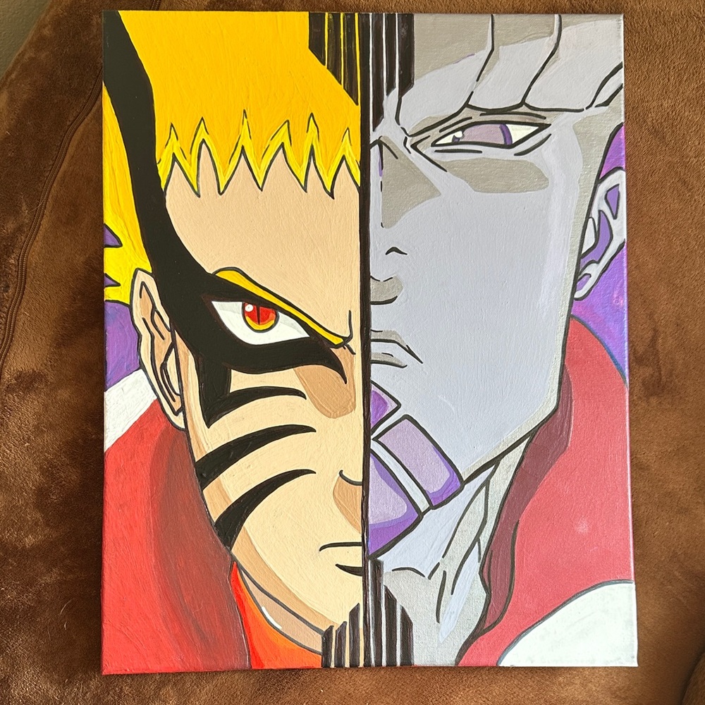 Naruto and Isshiki Split Face Wall Art - 16x20 Hand painted Canvas